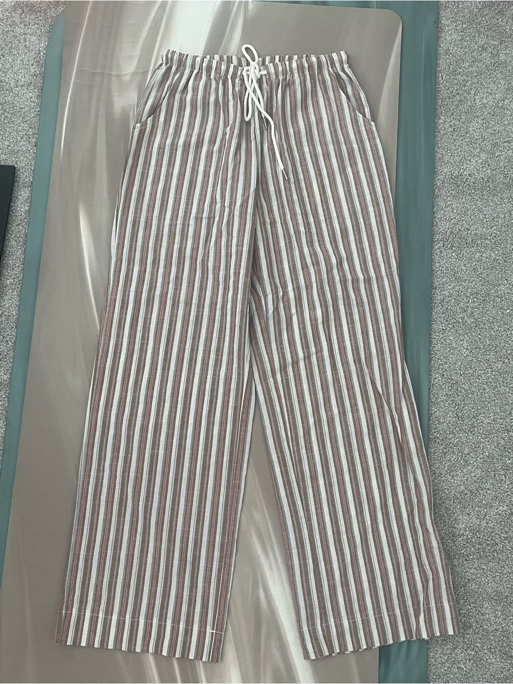 Striped wide leg Drawstring Pants in Pink, Blue, Brown & White small
